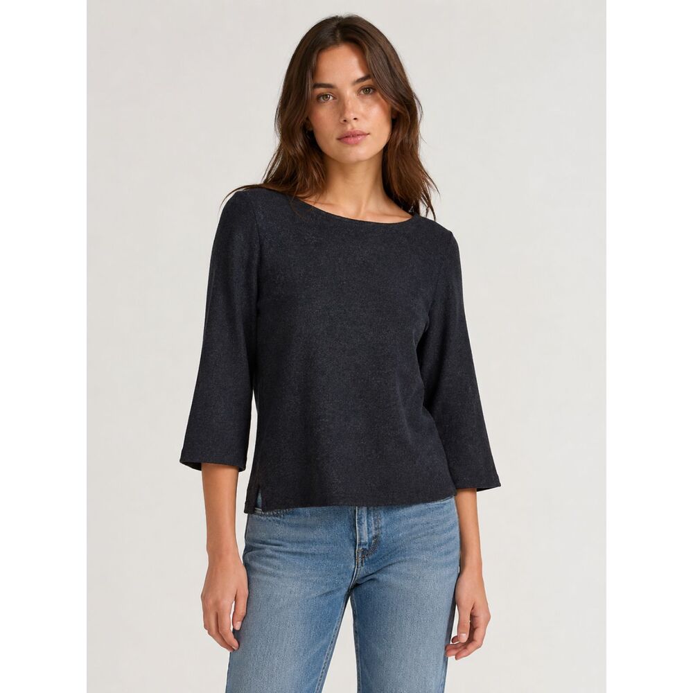 Eileen Fisher 100% Wool Charcoal Dark Grey Top Cozy Soft Business Casual Blouse